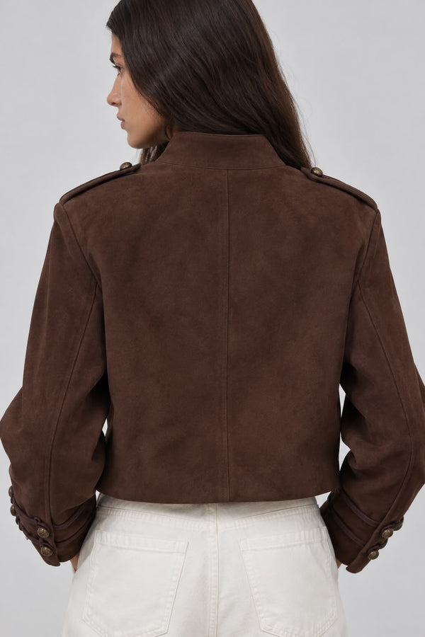 Brown Suede Military Jacket