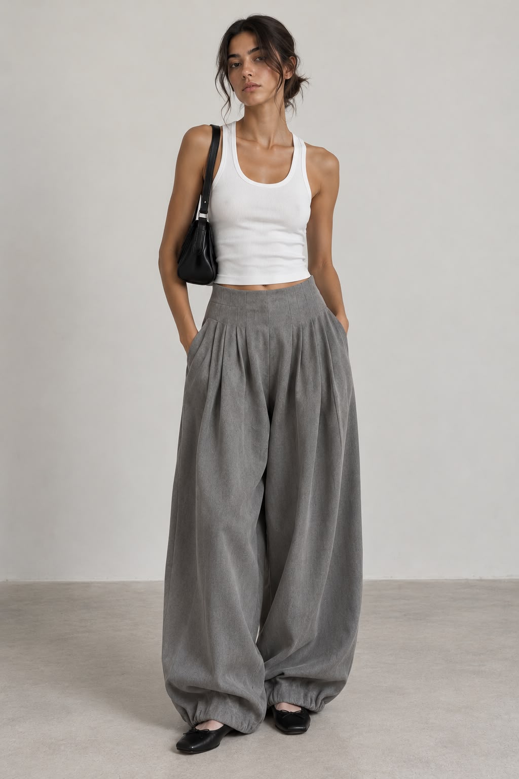 Grey Suede Balloon Pants