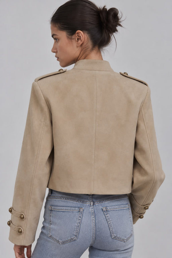 Beige Suede Military Jacket