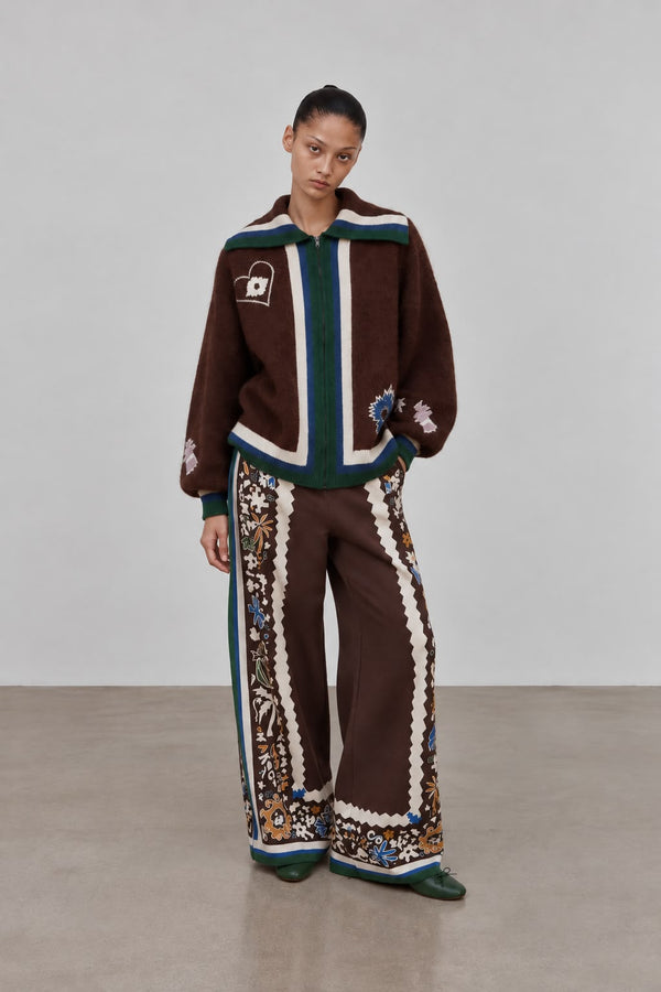 Brown Playful Fleece Jacket