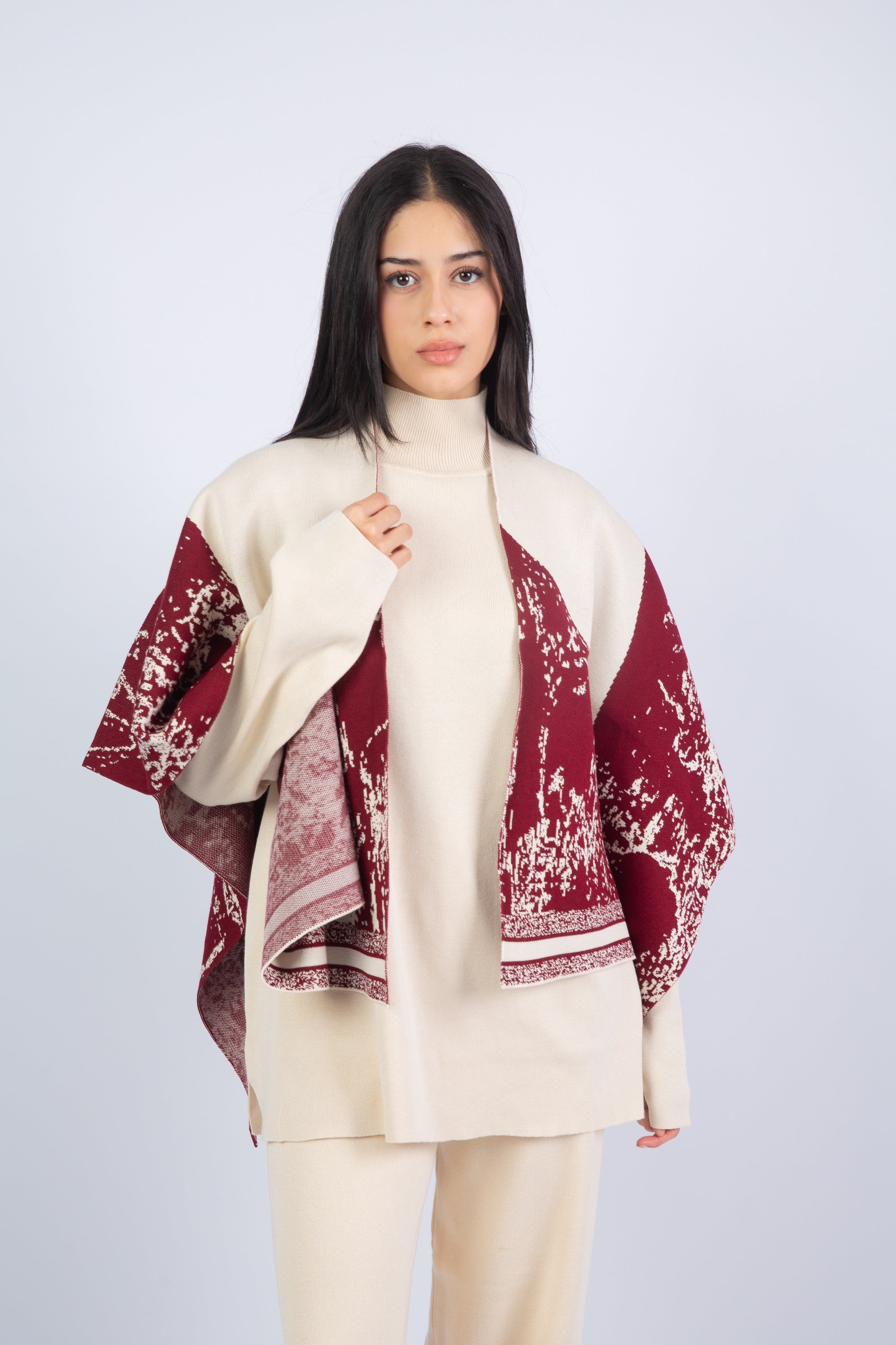 Relief Set  -Beige & Winered