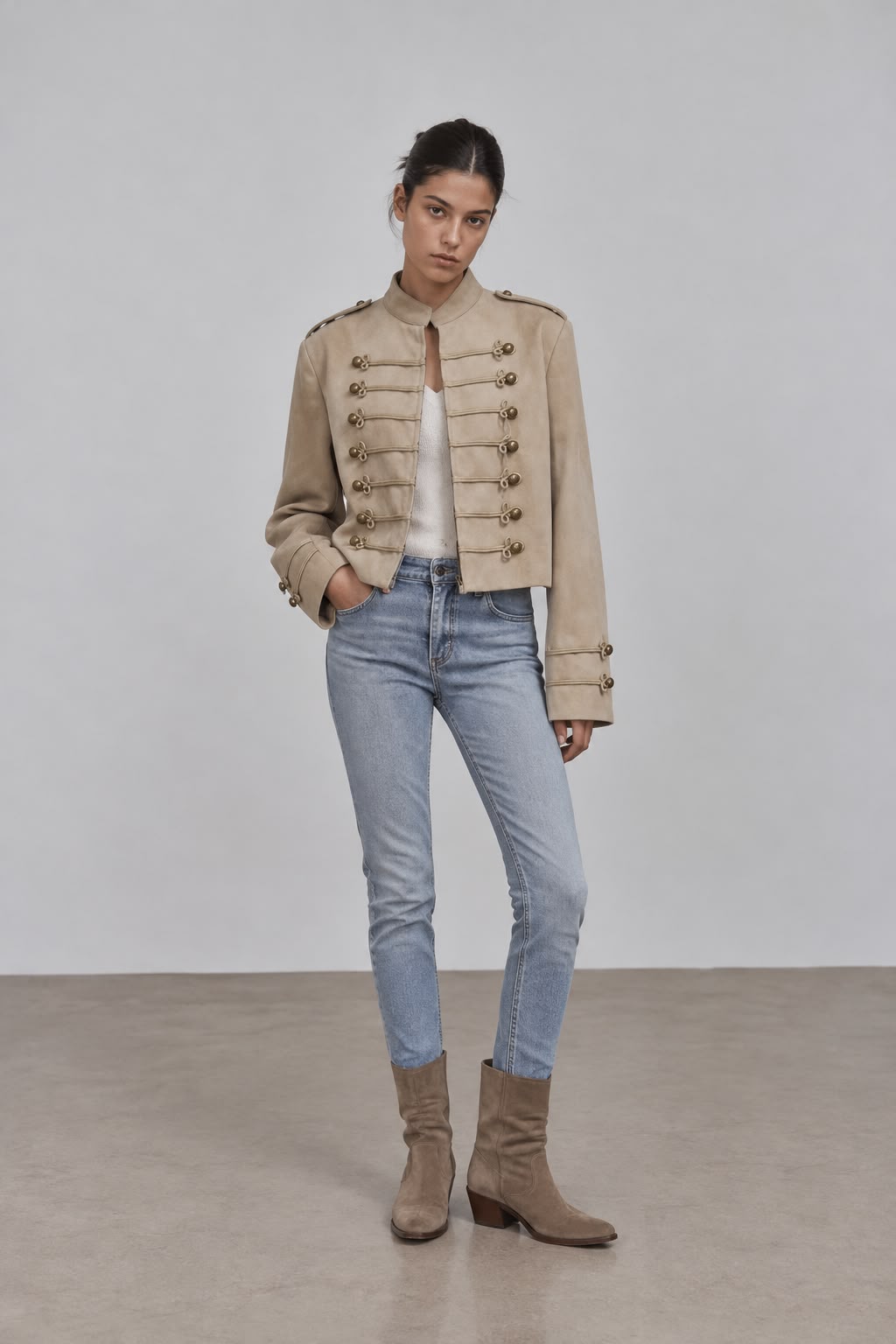Beige Suede Military Jacket Main image