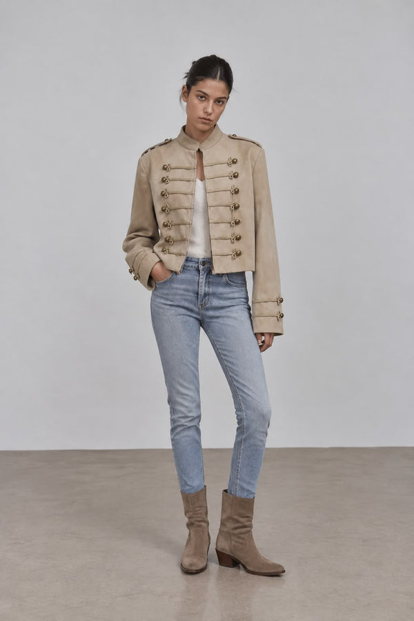 Beige Suede Military Jacket