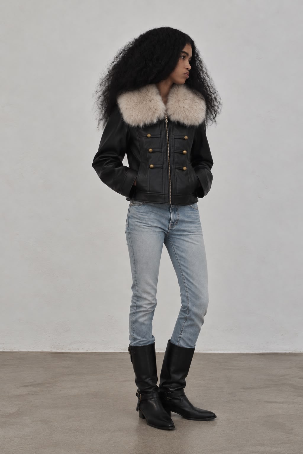 Black Leather Military Jacket Main image
