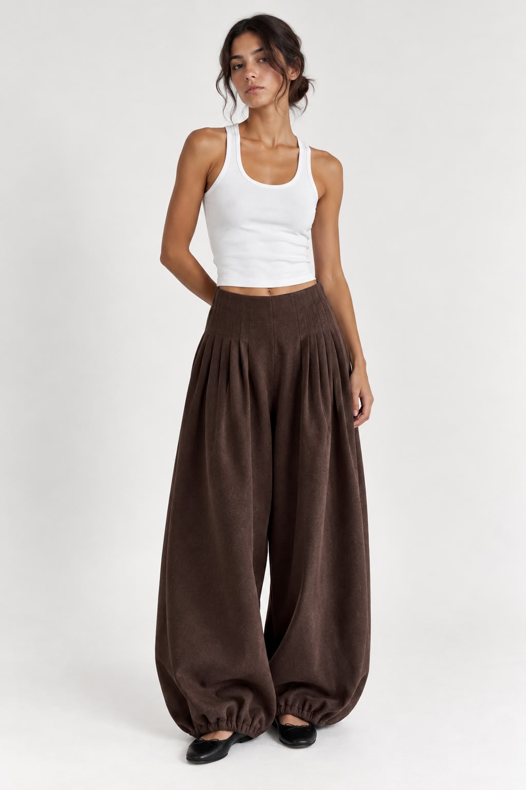 Brown Suede Balloon Pants Main image