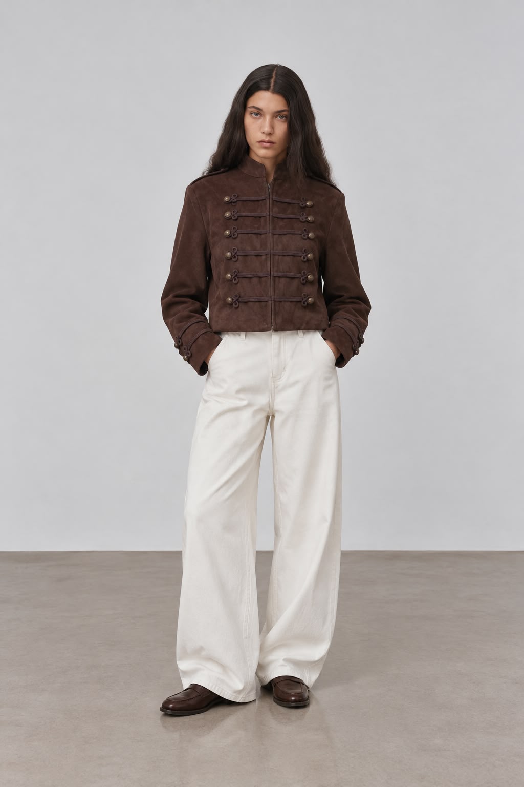 Brown Suede Military Jacket