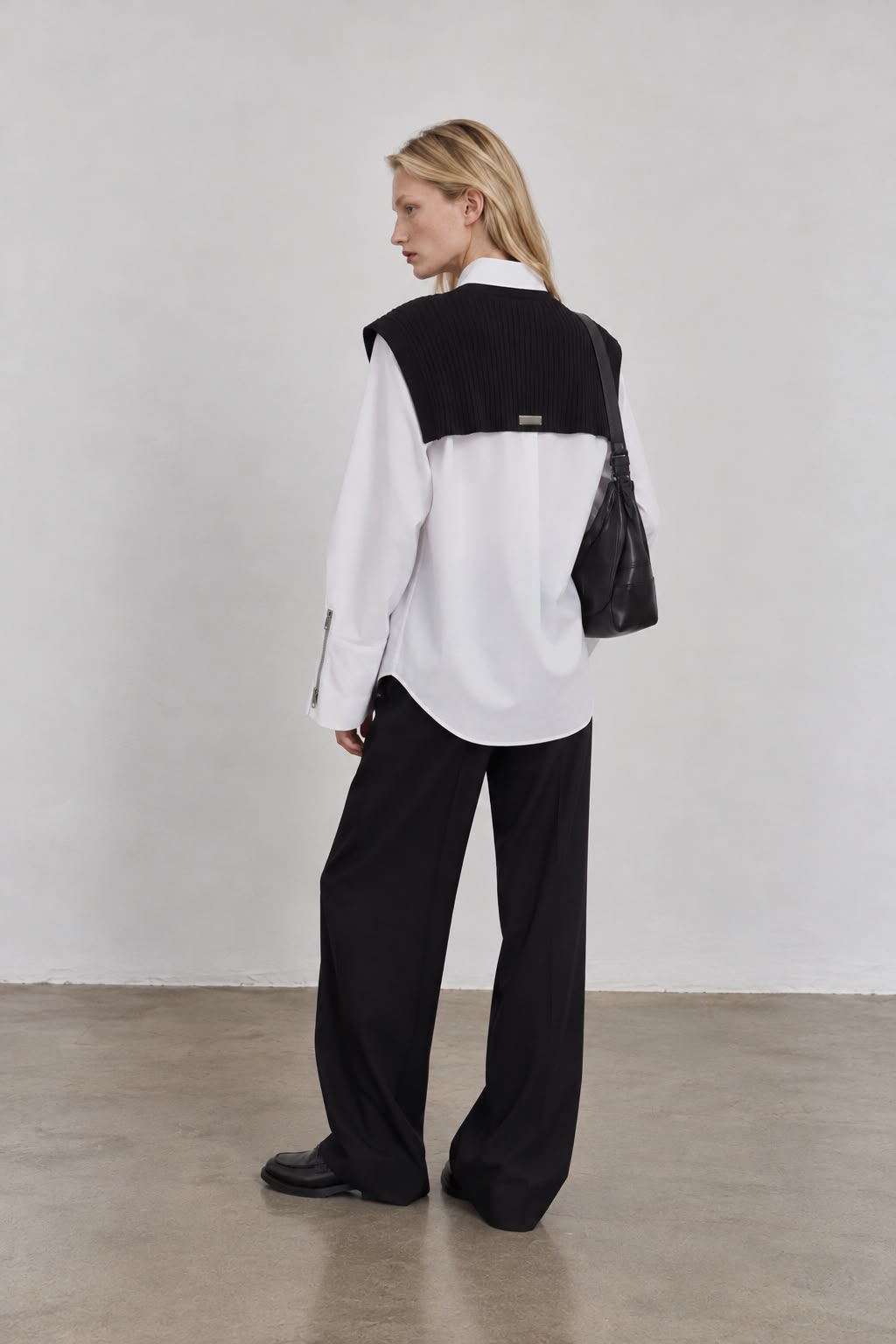 White Shirt with Knit Scarf